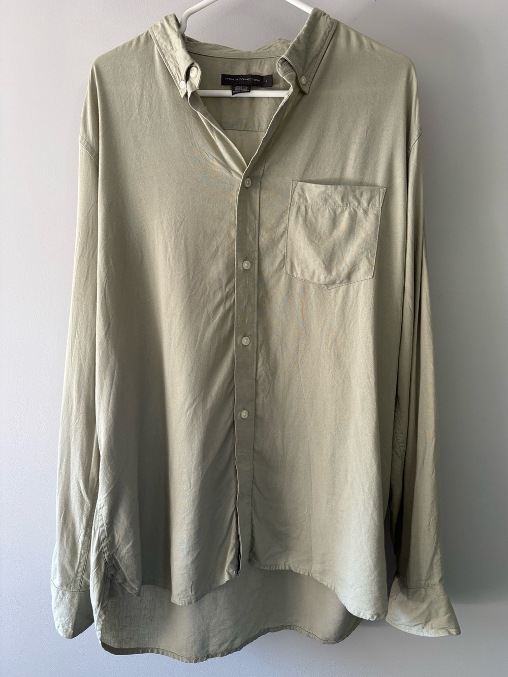 French Connection Sage Green Button-Down Linen Shirt
